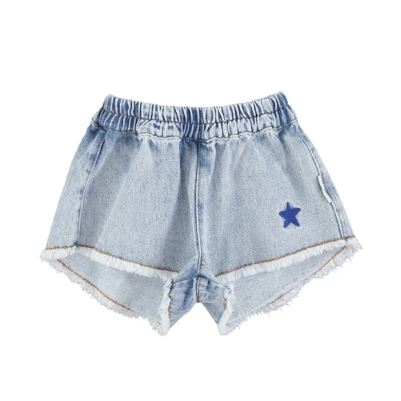 Piupiuchick Washed Blue Denim Shorts W/ Fringes Dynamic Men's High