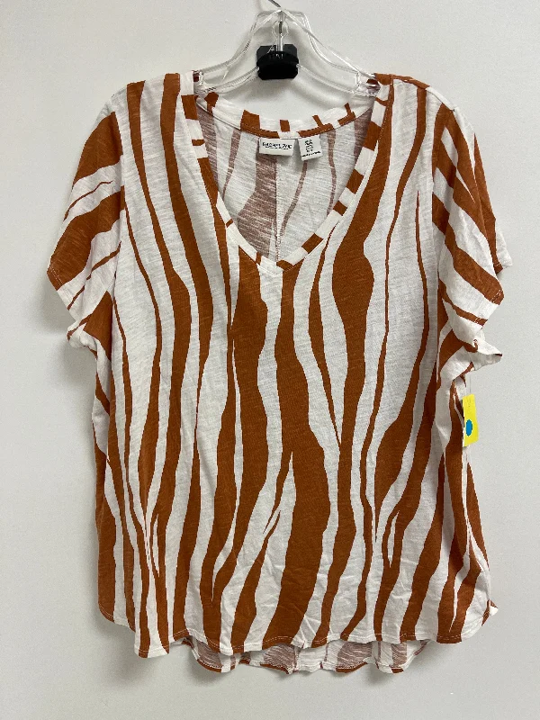 Top Short Sleeve By Rachel Zoe In Brown & White, Size: 1x Edgy Men's Punk