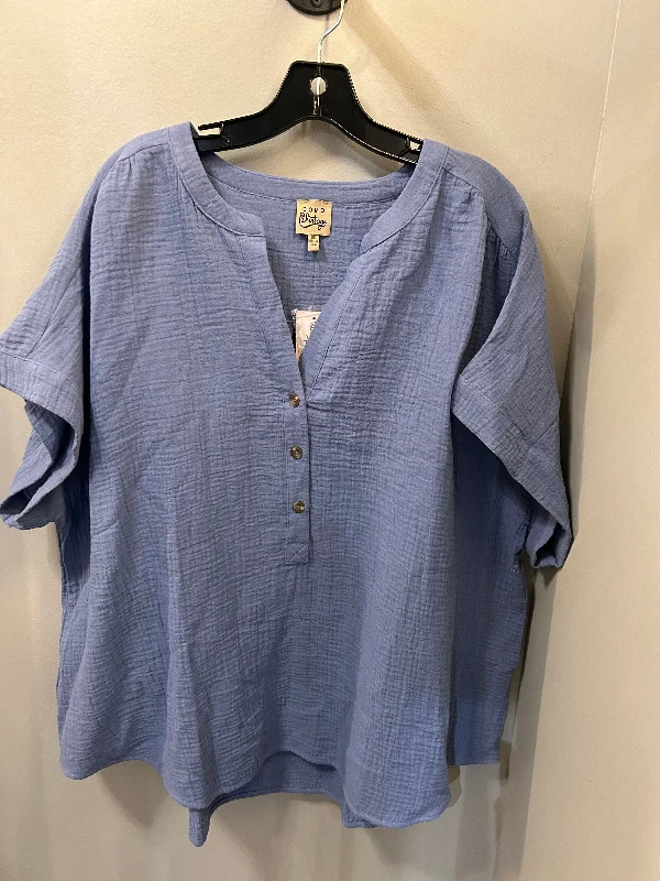 Top Short Sleeve By Como Vintage In Blue, Size: 3x Laid