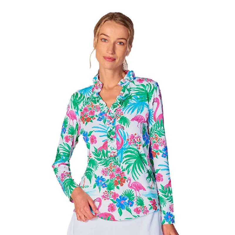 G Lifestyle Print Long Sleeve Double Ruffle Top - Flamingo Sporty Men's Tennis