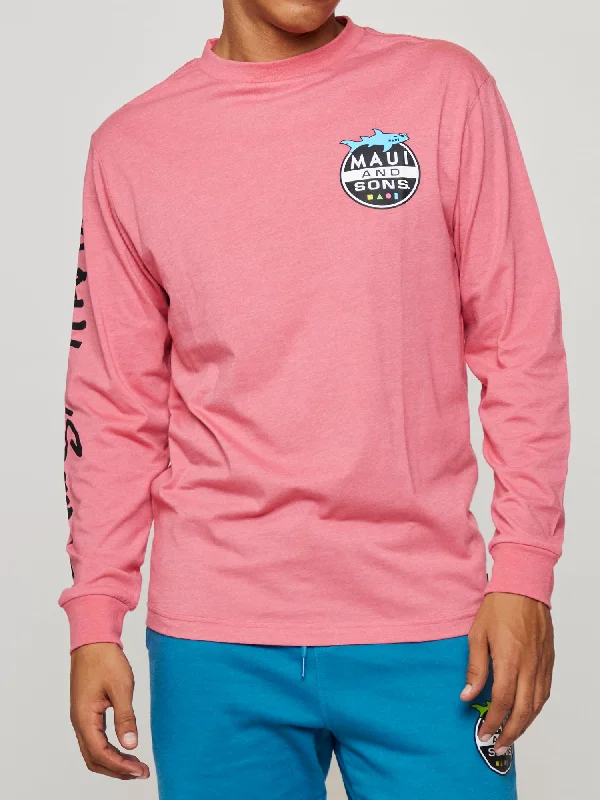 Shark Invasion Long Sleeve in Deep Coral Casual Men's Loose