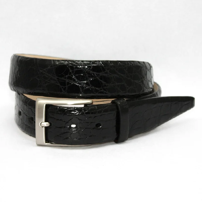 Torino Leather Black Glazed South American Caiman Belt Refined Men's Velvet