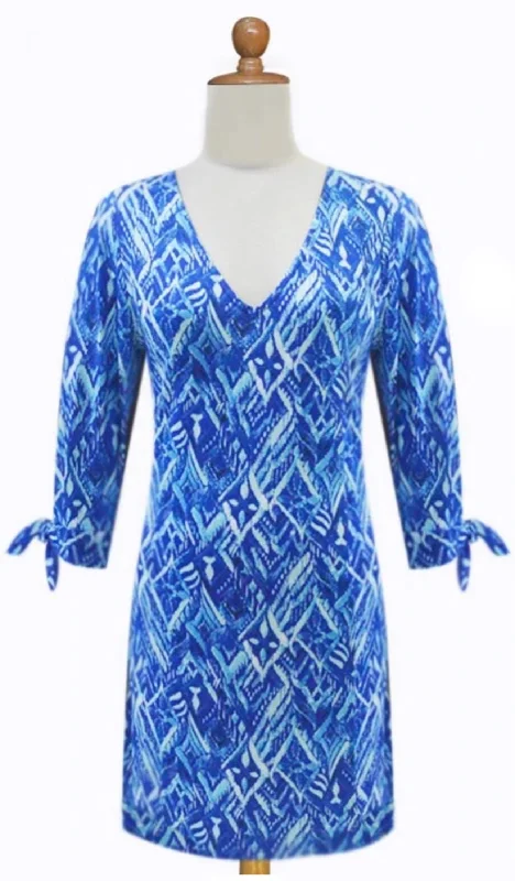 La Mer Luxe Shirley Knit 3/4 Sleeve Dress - Blue Cyprus Edgy Men's Punk