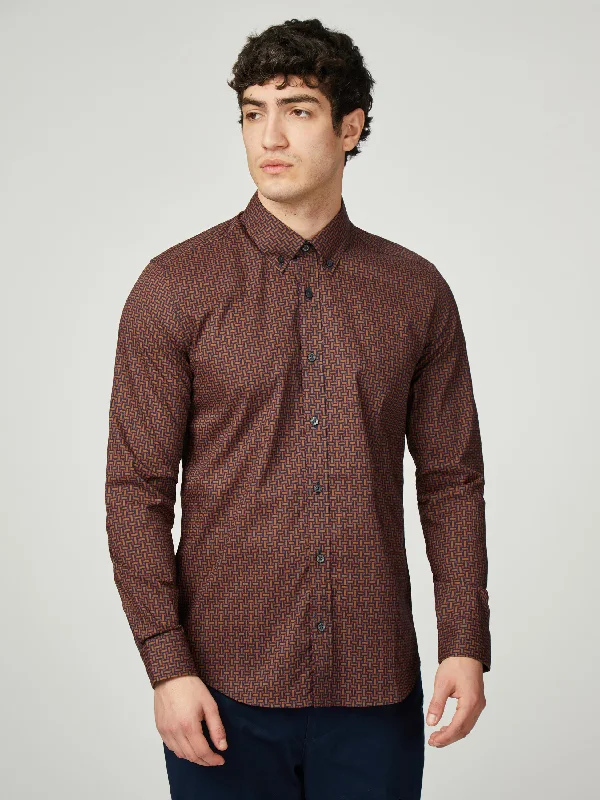 Split Spot Print - Brown Polished Men's Satin