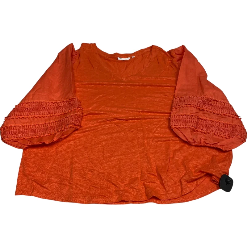 Top 3/4 Sleeve By Chicos In Orange, Size: Xxl Casual Men's Loose