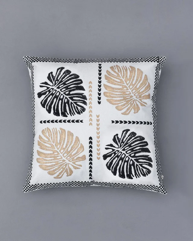 Monstera Cushion Cover - Black & Gold Sophisticated Men's 