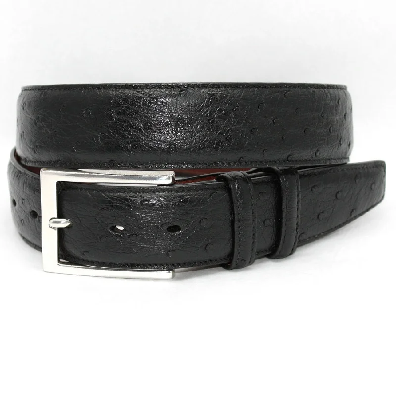 Torino Leather Black Ostrich Belt Sporty Men's Tennis