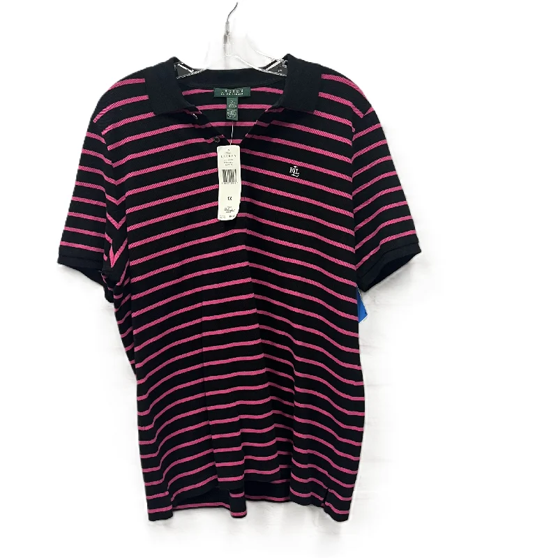 Top Short Sleeve By Lauren By Ralph Lauren In Black & Pink, Size: 1x Laid