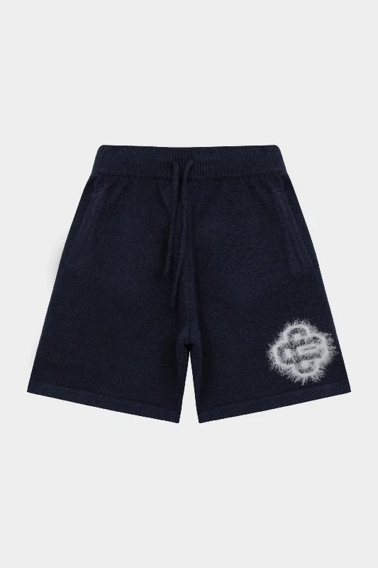 FLUFFY EMBLEM KNITTED SHORTS - NAVY Unique Men's Upcycled