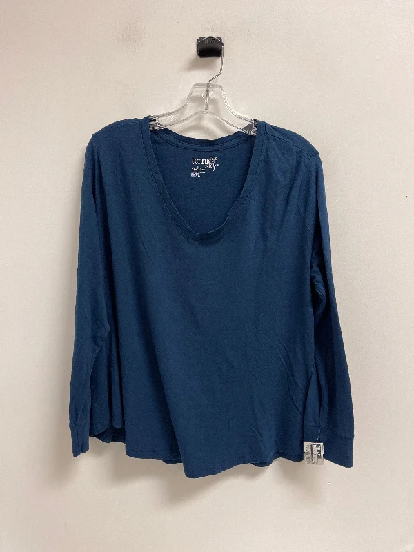 Top Long Sleeve Basic By Terra & Sky In Blue, Size: 1x Athletic Men's High