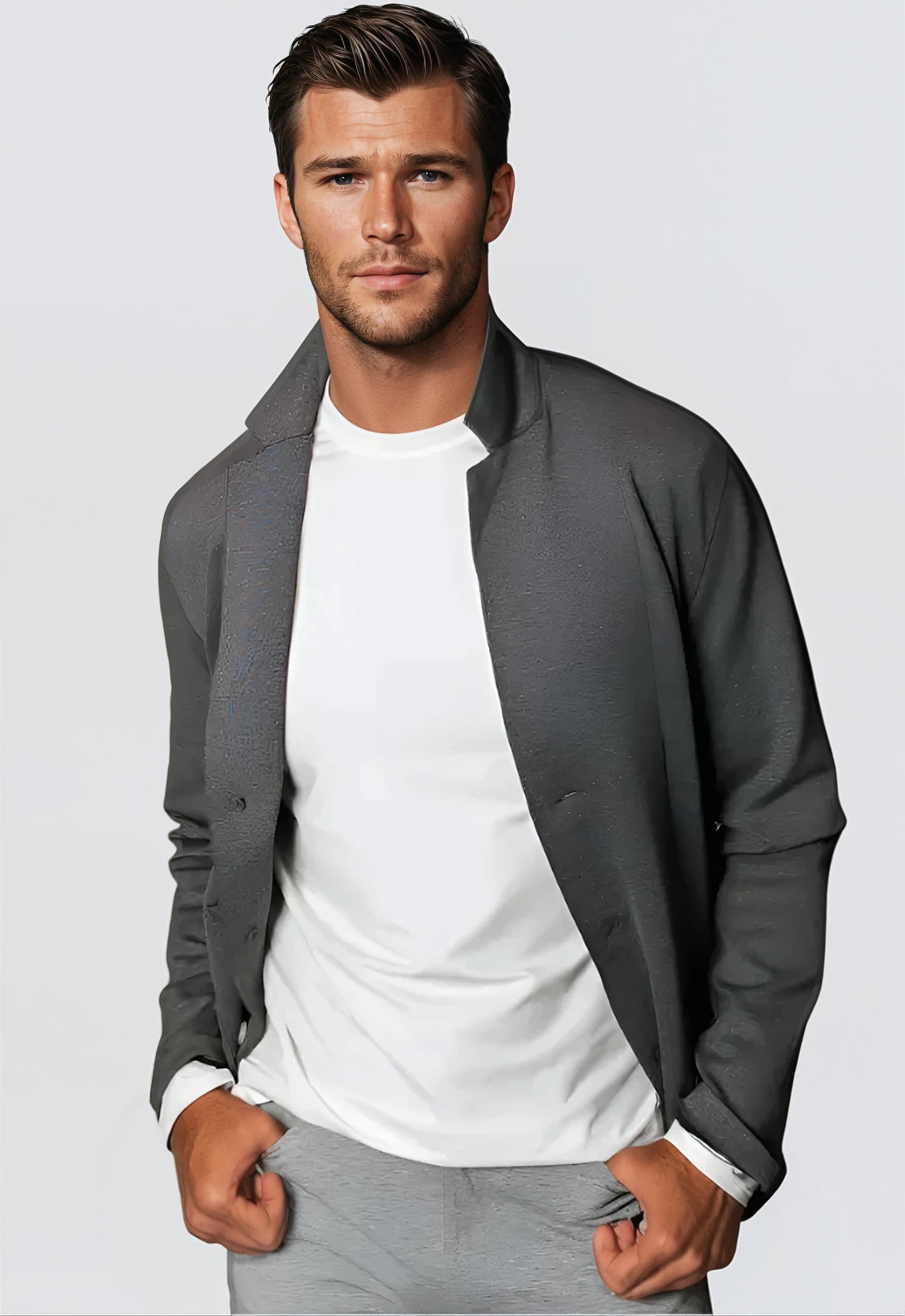 In-Flight Stretch Blazer Charcoal Gray Trendy Men's Oversized