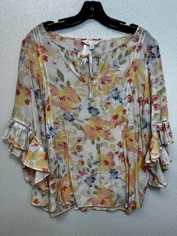 Top 3/4 Sleeve By Lc Lauren Conrad In Floral, Size: L Cool Men's Distressed