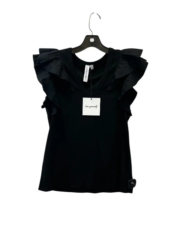 Top Short Sleeve By Grace + Karma  In Black, Size: M Elegant Men's Cashmere