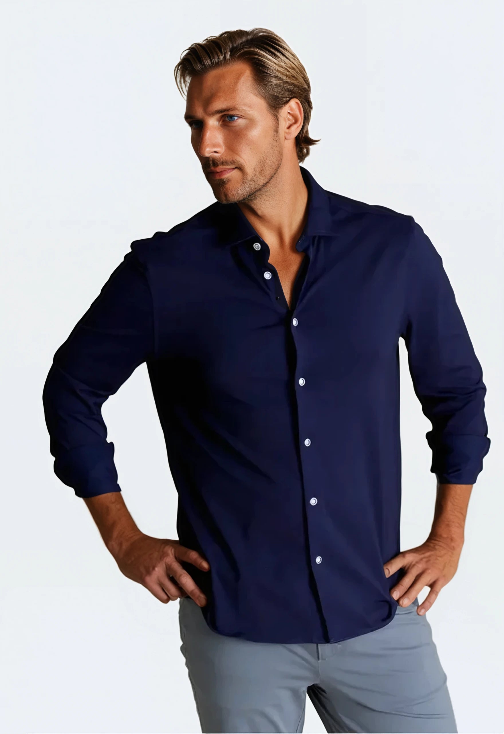 Single Shot Long Sleeve Tech Shirt - Navy Elegant Men's Cashmere