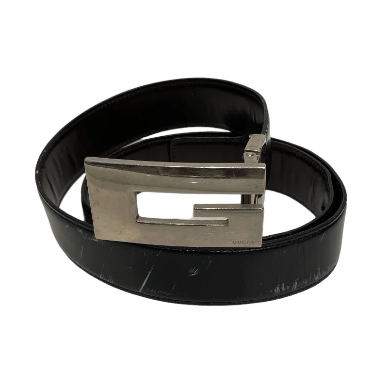 GUCCI/Belt/Leather/BLK/TOM FORD ERA SILVER LOGO Hip Men's Urban