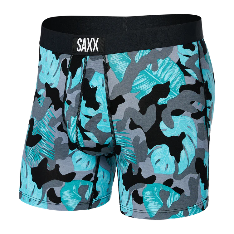 SAXX Vibe Super Soft Island Camo Boxer Briefs - Black Unique Men's Upcycled