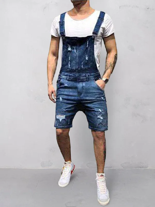 Torn Denim Overalls Shorts Traditional Men's Country