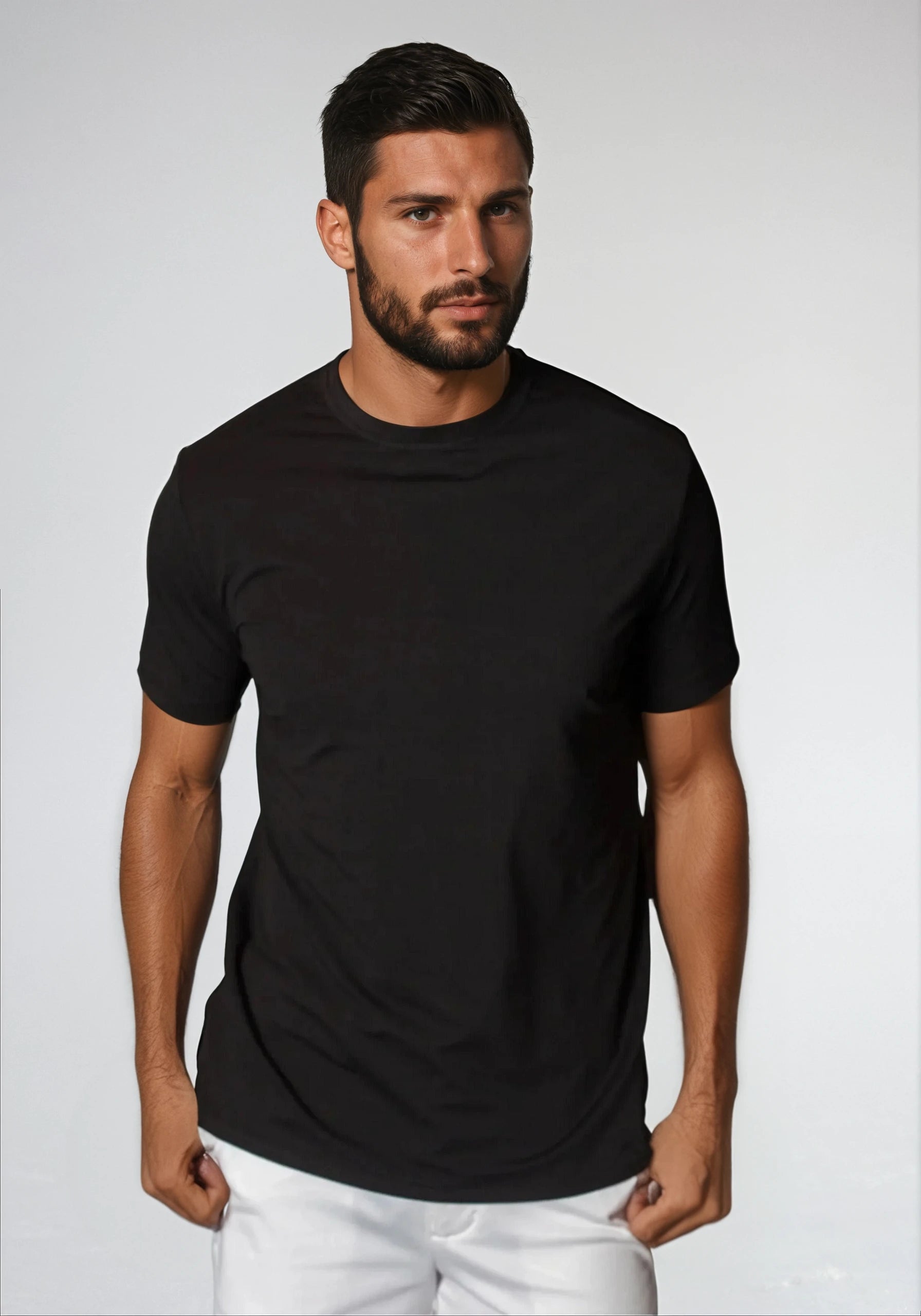 Buki + CINQO Crew Neck T-Shirt Black Elegant Men's Formal 