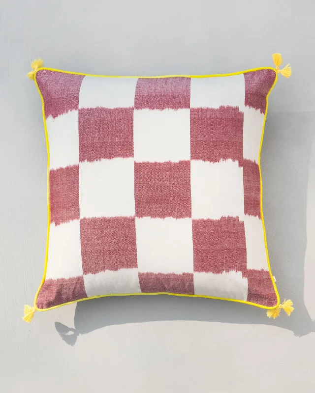 Square Ikat Cushion Cover - Red Minimalist Men's Casual 