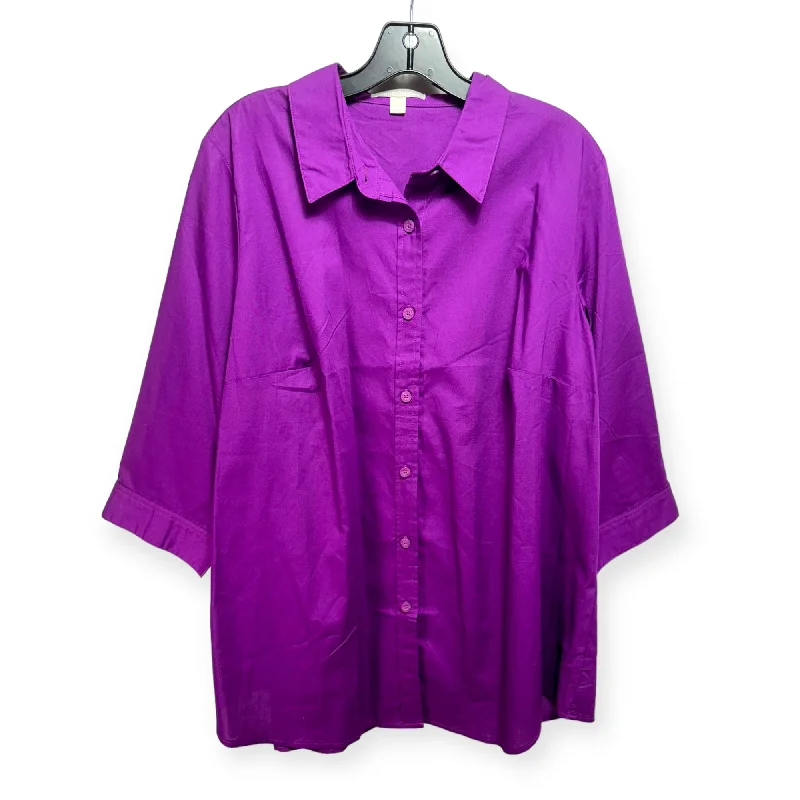 Top Long Sleeve By Woman Within In Purple, Size: 18 Monochromatic Office Style