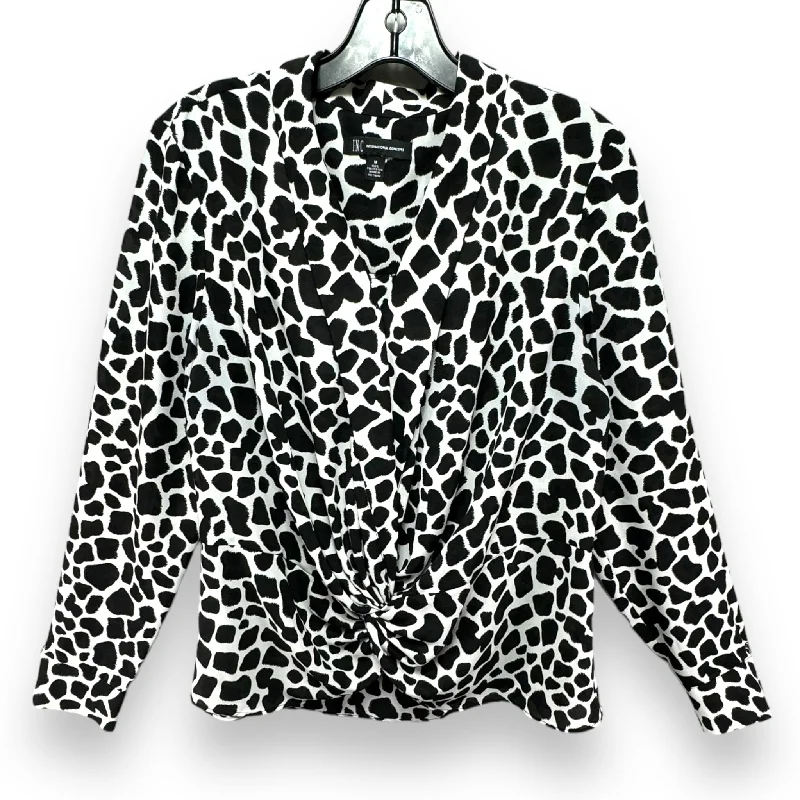 Giraffe-Print Twist-Front Blouse By Inc In Black & White, Size: M Sophisticated Men's 