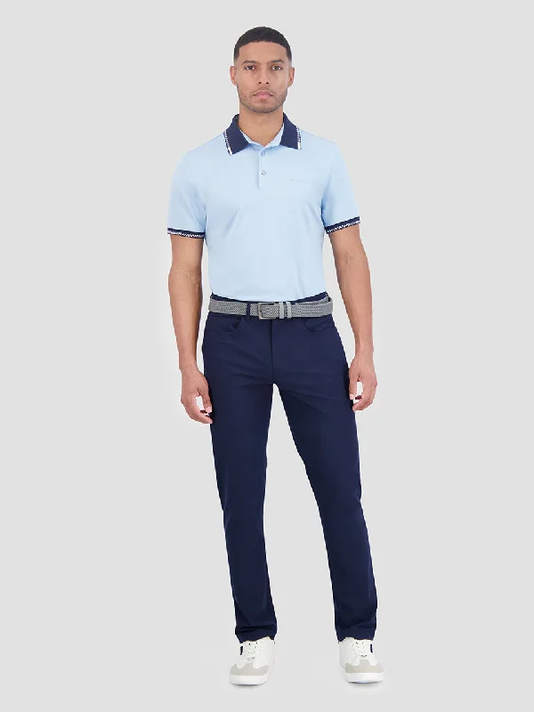 Checker Rib Air Pique Sports Fit Polo - Light Blue Unique Men's Patch