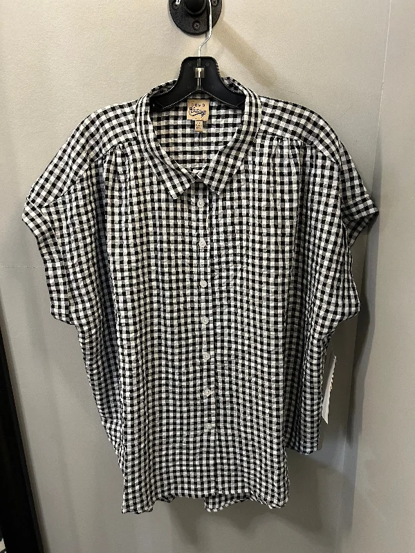 Top Short Sleeve By Como Vintage In Black & White, Size: 3x Stylish Men's Tropical 