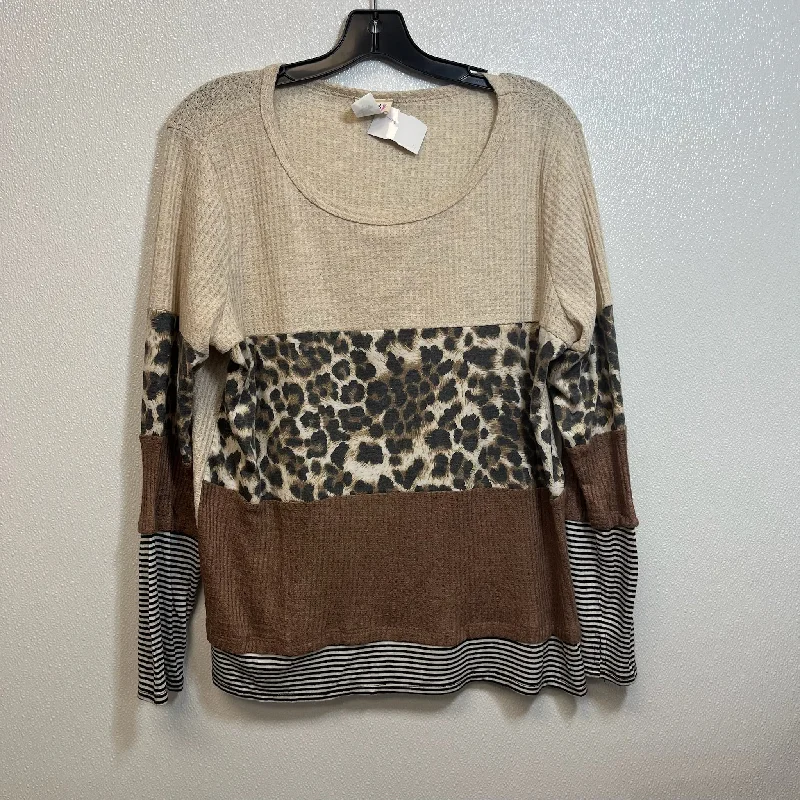 Top Long Sleeve By Bibi In Animal Print, Size: L Business