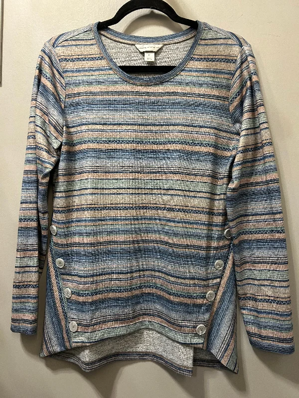 Top Long Sleeve By Christopher And Banks In Blue & Tan, Size: M Monochromatic Office Style