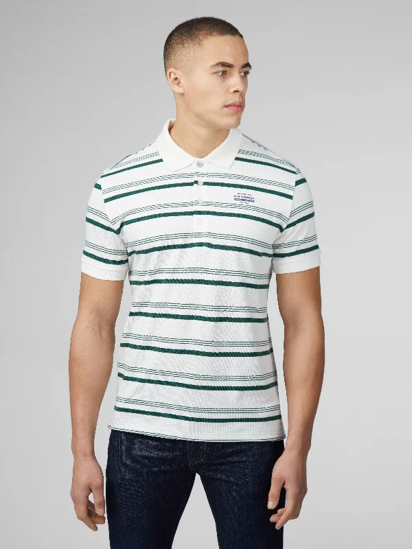 Signature Fine Stripe Polo - Snow White Gym