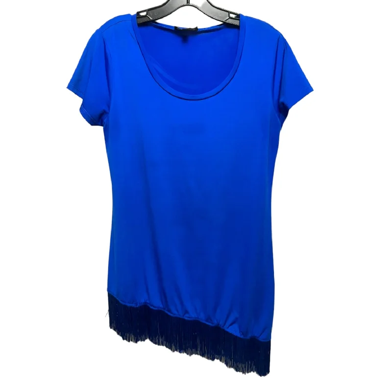 Fringe Hem Tunic Short Sleeve By Melissa Paige In Blue, Size: M Business