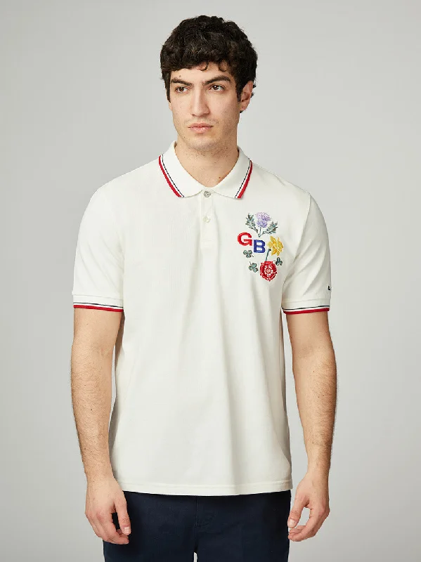 Team GB Floral Embroidered Pique Polo - Ivory Adventure