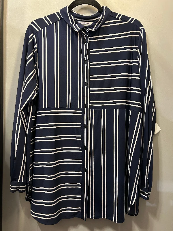 Top Long Sleeve By Allison Daley In Blue & White, Size: 1x Traditional Men's Country