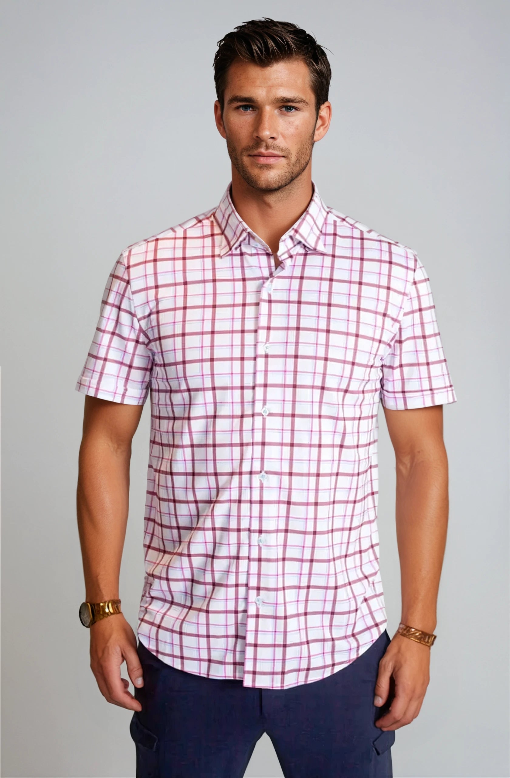 Carnaby Plaid Short Sleeve Tech Shirt Stylish Men's Tropical 