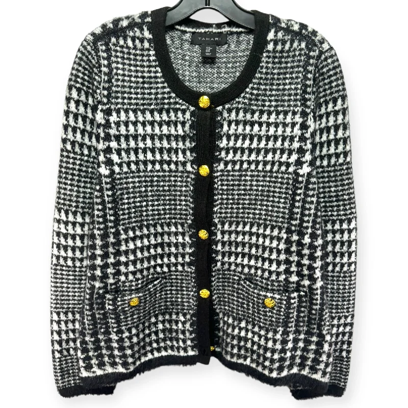 Sweater Cardigan By Tahari In Black & White, Size: M Streetwear Style