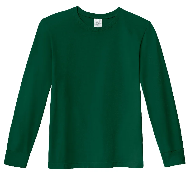 Boys Soft 100% Cotton Medium-Weight Long Sleeve Tee With Cuffs| Forest Green Unique Men's Upcycled