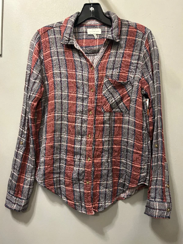 Top Long Sleeve By Lucky Brand In Grey & Red, Size: Xs Trendy Men's Oversized