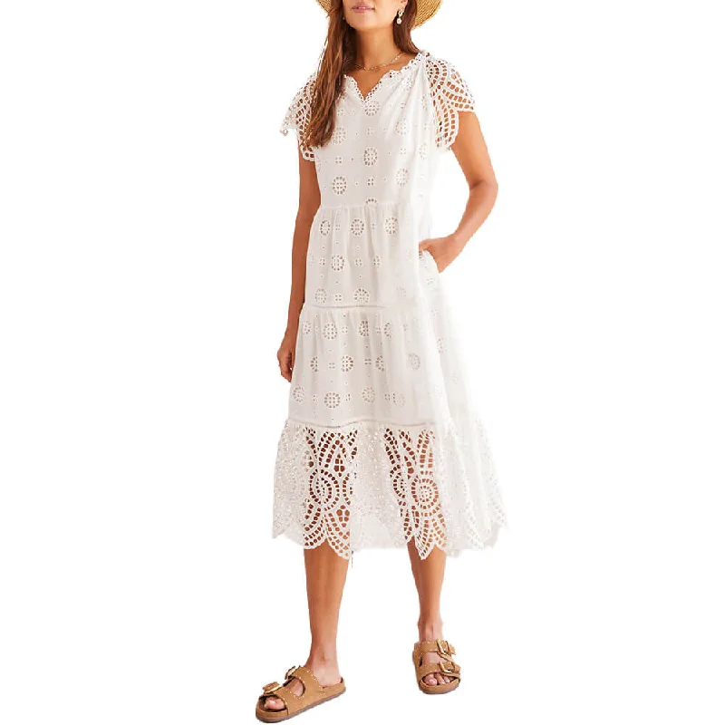 Tribal Lined Eyelet Dress - White Organic