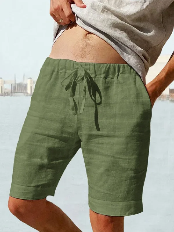 Cotton Linen Drawstring Casual Shorts Hip Men's Retro