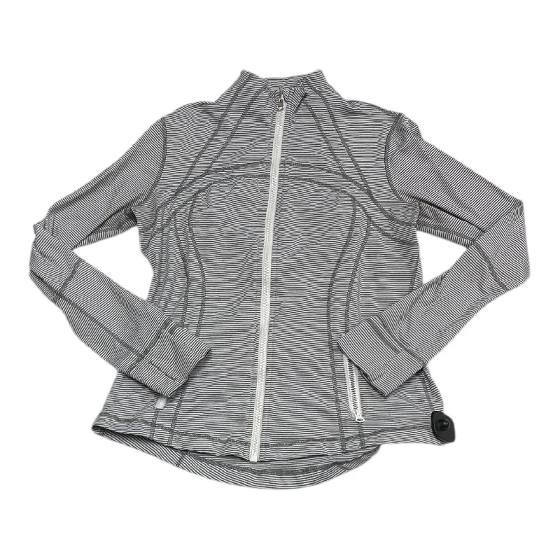 Athletic Top Long Sleeve Collar By Lululemon In Grey & White, Size: 12 Gym