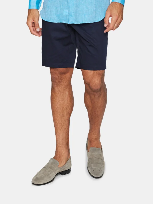 Navy Summer Pleated Cotton Shorts Monochromatic Office Style