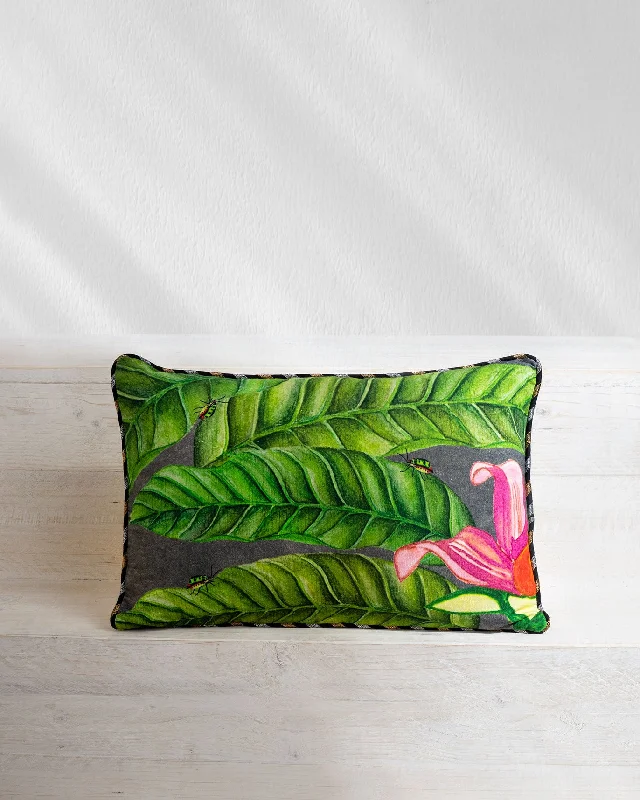 Madagascar Foliage Lumbar Cushion Cover - Charcoal Unique Men's Patch