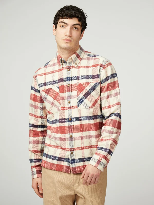 Brushed Ivy Check Overshirt - Cream Bold Men's Statement