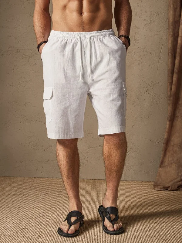 Linen Style Casual Shorts with Pockets Elegant Men's Cashmere