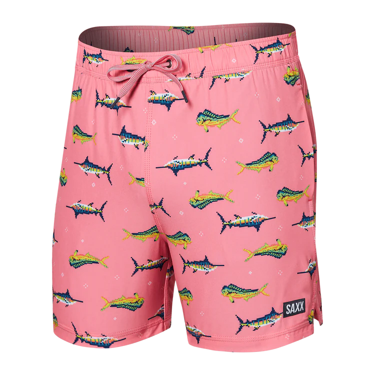 SAXX 5-Inch Oh Buoy 2N1 Volley Trophy Catch Swim Trunks - Flamingo Practical Men's Quick