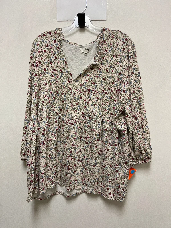 Top Long Sleeve By Wonderly In Floral Print, Size: 3x Bohemian Men's Free