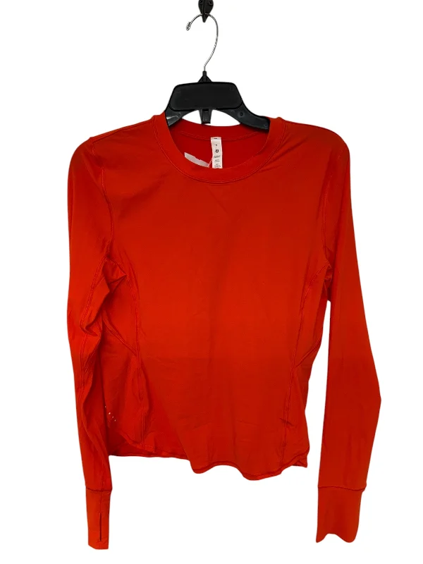 Athletic Top Long Sleeve Crewneck By Lululemon In Orange, Size: 8 Laid