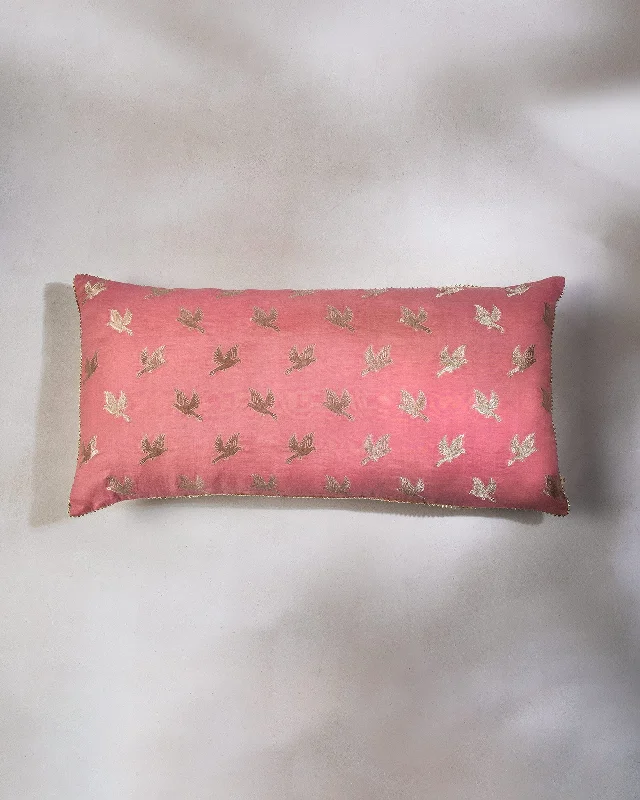 Bird Lumbar Cushion Cover - Pink Laid