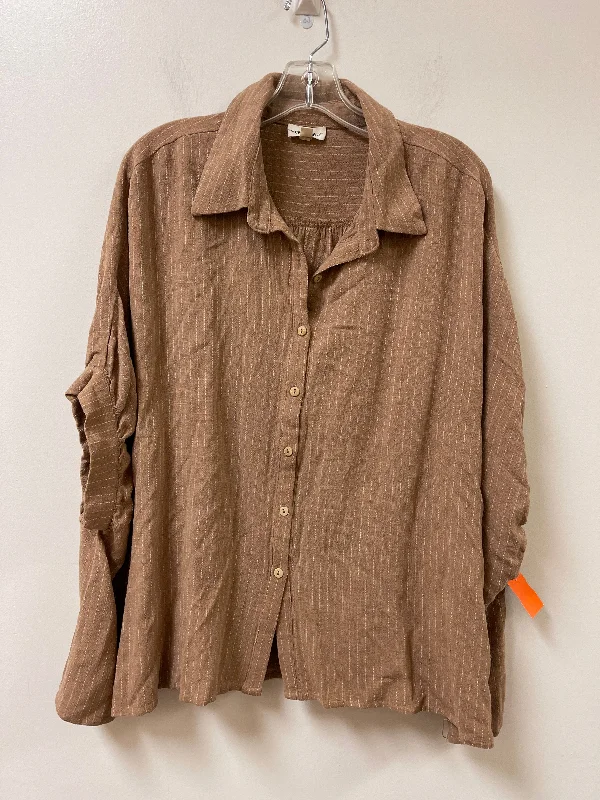 Tunic Short Sleeve By Ee Some In Brown, Size: M Trendy Men's Oversized