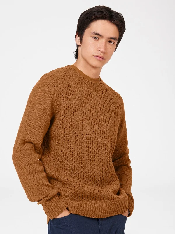 Aran Knit Crewneck Sweater - Ginger Practical Men's Quick